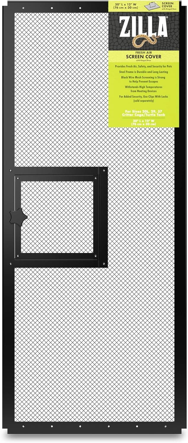 Zilla Pet Reptile Terrarium Fresh Air Screen Cover with Hinged Door, 30" x 12"