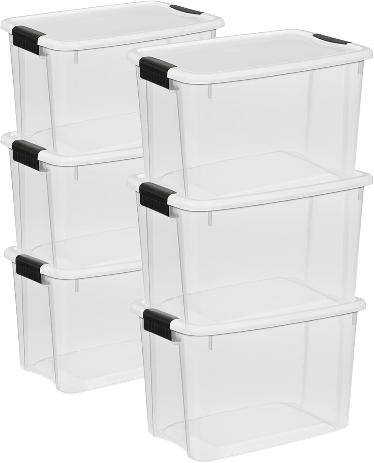 Sterilite 6-Pack 30 Quart Ultra Latch Box, Clear Storage Organizer Bins with Latching Lids, Stackable Plastic Containers