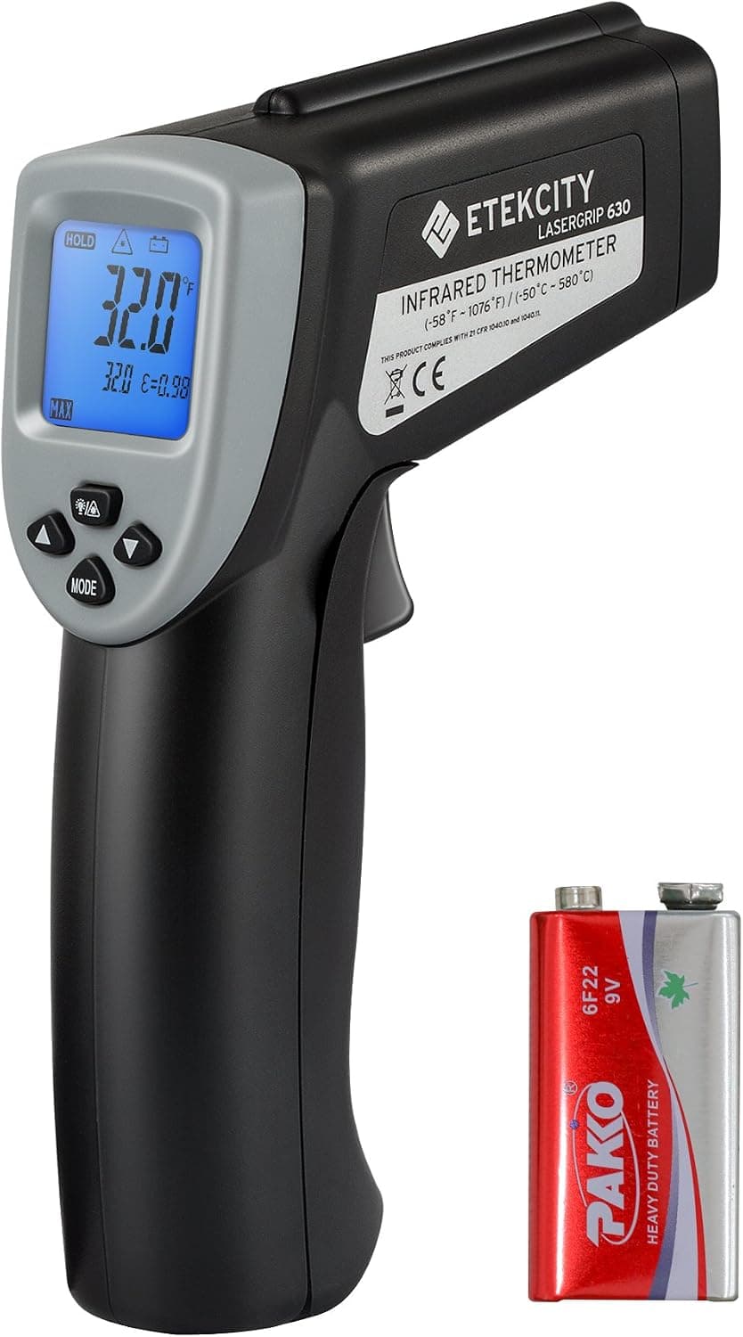 Etekcity Lasergrip 630 Dual Laser Non-Contact Temperature Gun with Adjustable Emissivity and MAX/MIN/AVG Display