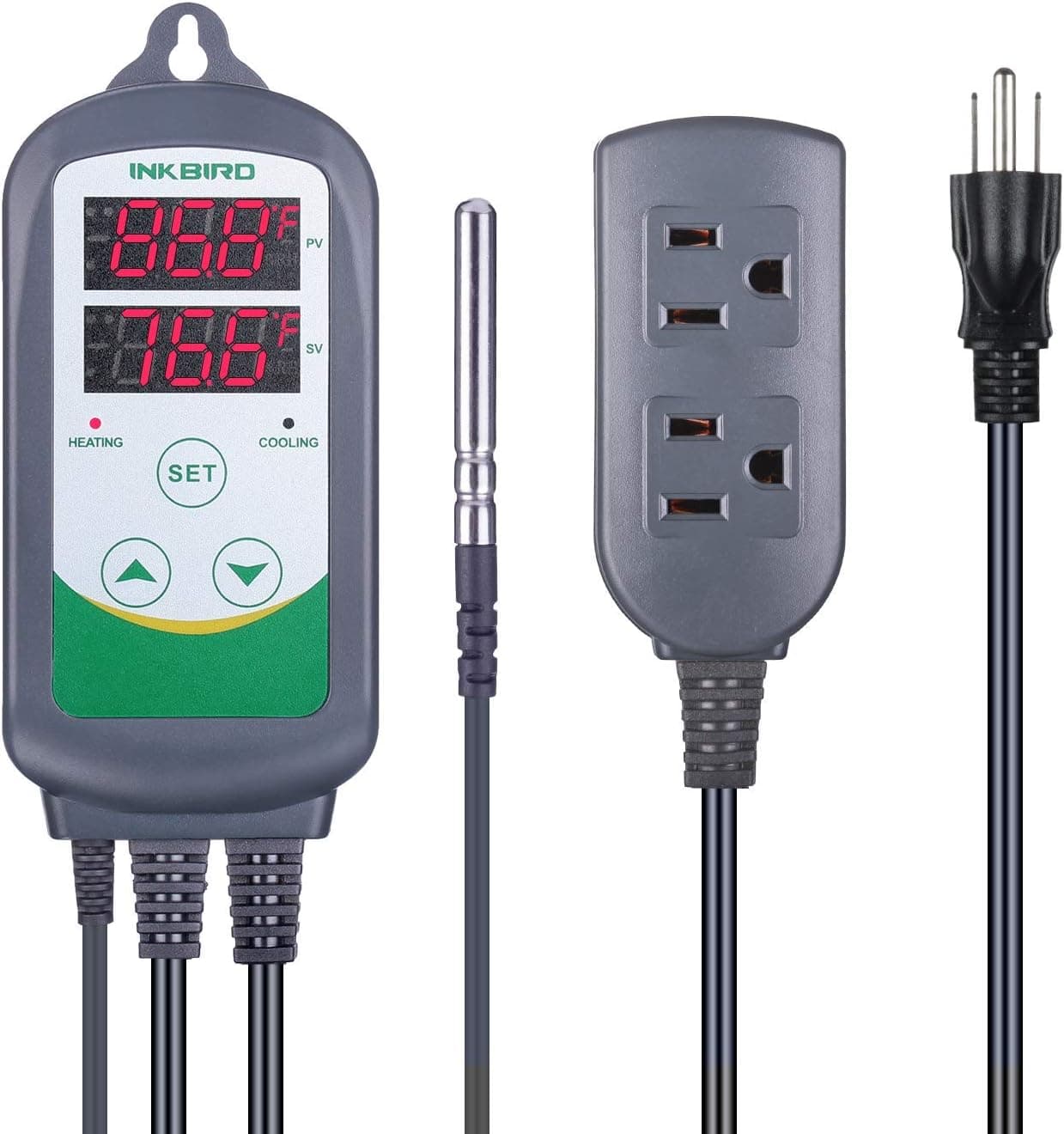 Inkbird ITC308S Temperature Controller Heating Cooling Plug Thermostat with Short Probe Sensor