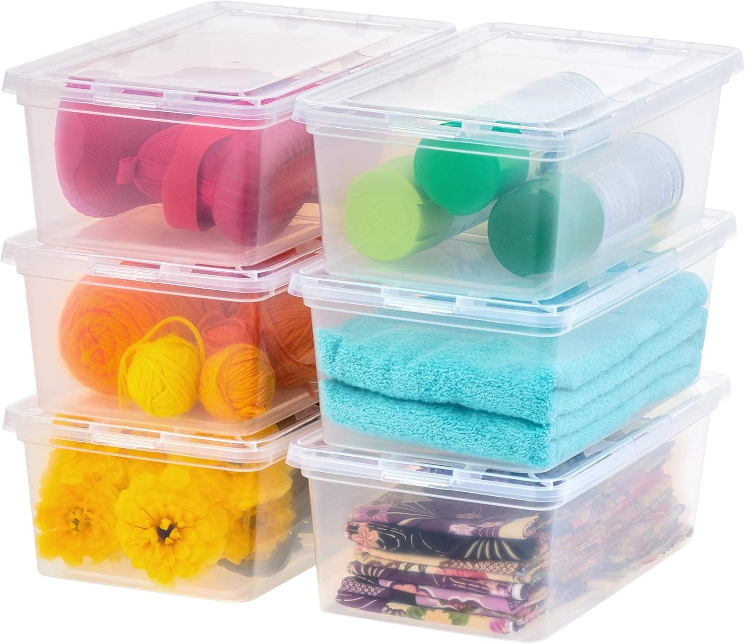 IRIS USA 6-Pack Storage Bins with Lids, 7 Quart, Clear Stackable Containers, BPA-Free Plastic
