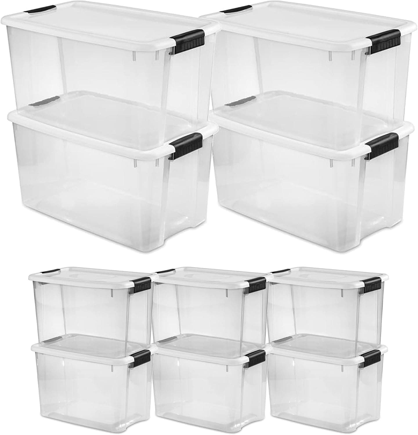 Sterilite 4-Pack 70 Quart and 6-Pack 30 Quart Ultra Latching Box, Clear Plastic Storage Bins with Lids