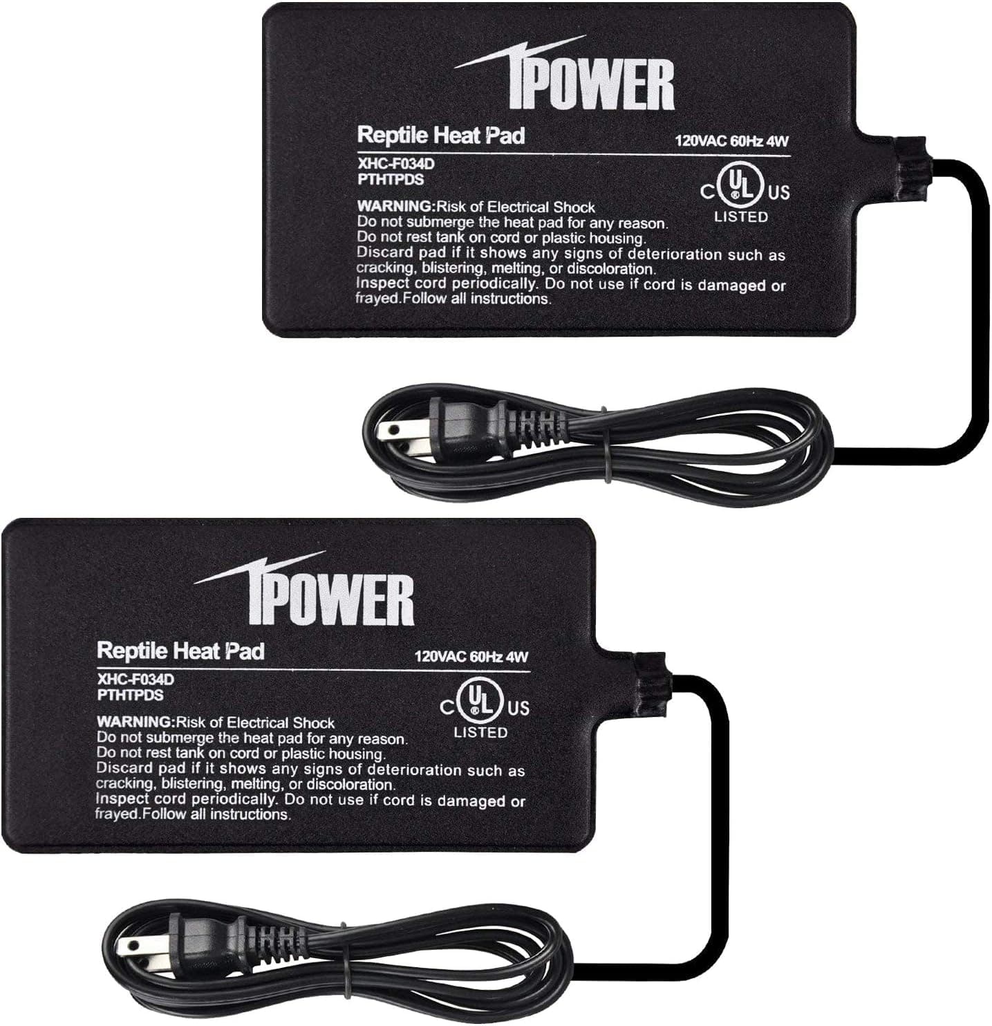 iPower 2-Pack 4 by 7-Inch Reptile Heating Pad Terrarium Heater Under Tank Heat Mat for Small Animals, Black