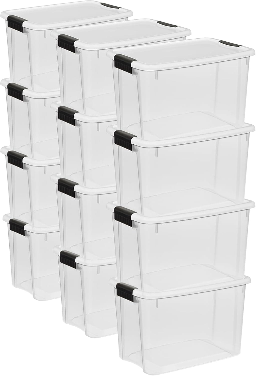 Sterilite 12-Pack 30 Quart Ultra Latch Box, Clear Storage Organizer Bins with Latching Lids, Stackable Plastic Containers