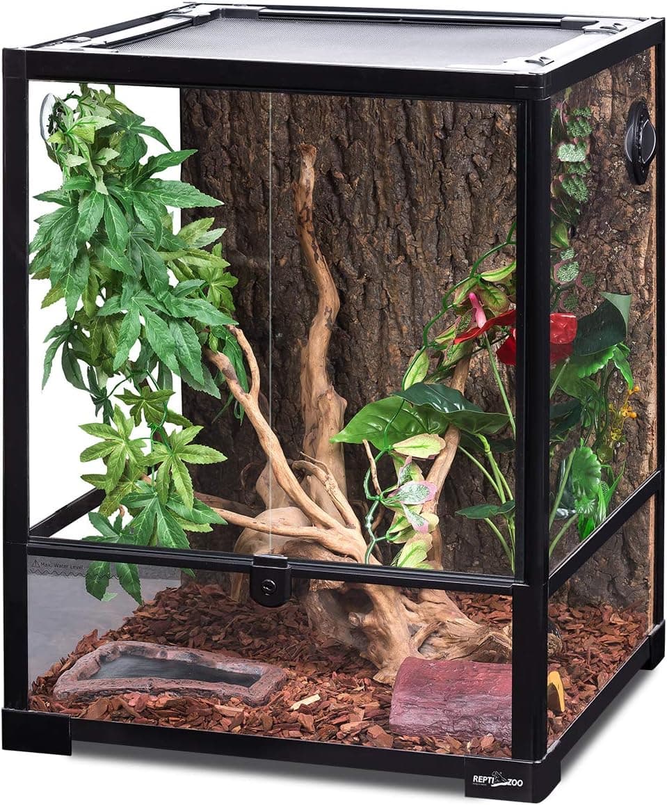 REPTI ZOO Reptile Glass Terrarium, 18 x 18 x 24 Inches Front Opening with Double Hinge Door and Top Screen Ventilation, 30 Gallon Tank (Knock-Down)