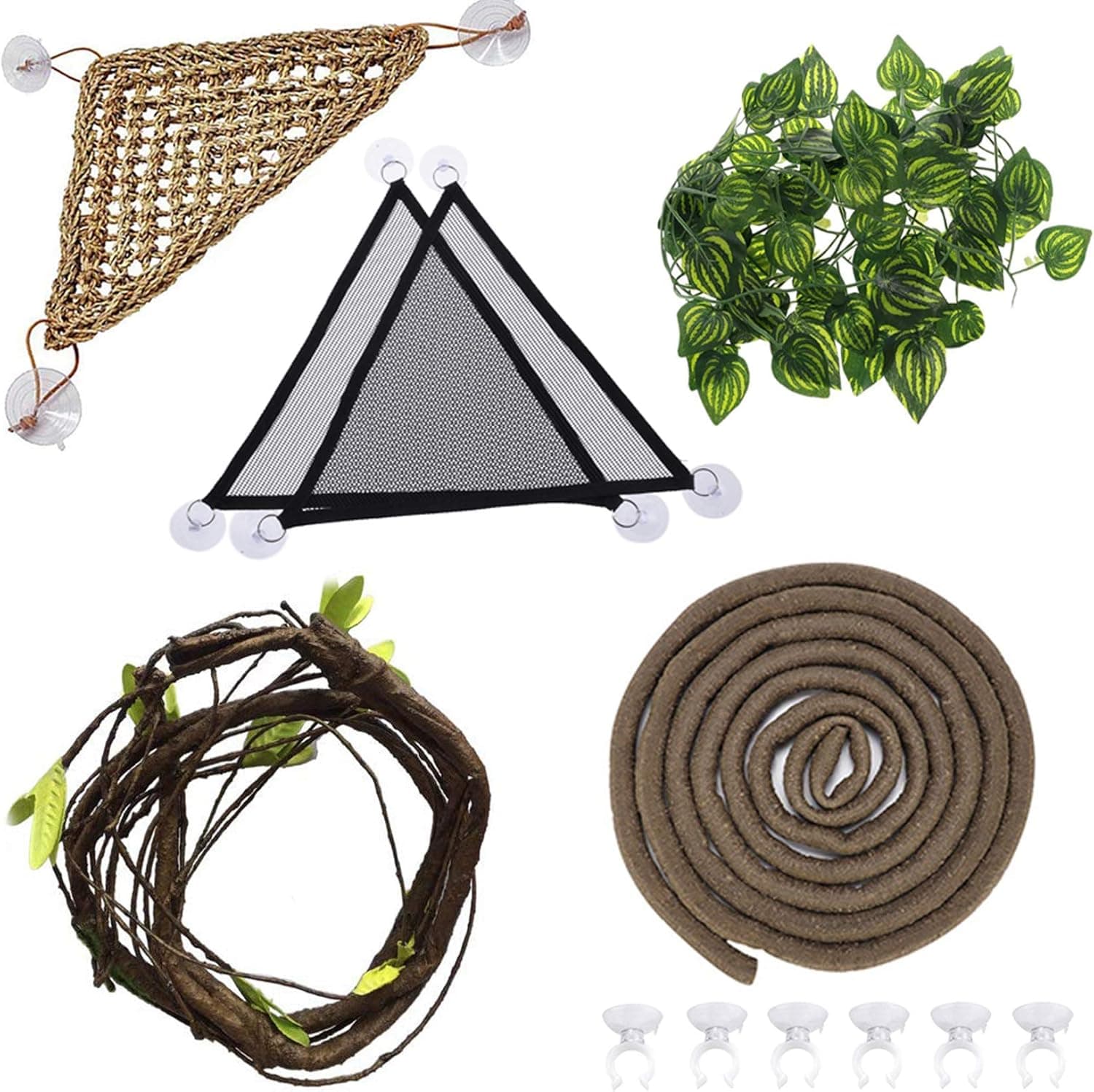 Hamiledyi 6PCS Bearded Dragon Tank Accessories Lizard Hammock with Jungle Climber Vines