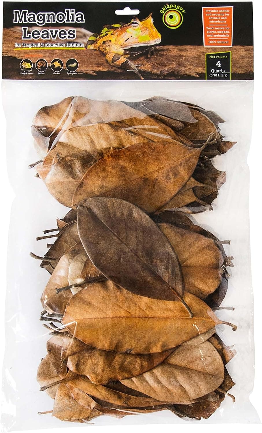 Galapagos Natural Magnolia Leaf Litter Reptile Substrate for Bioactive Vivariums, 4 Qt