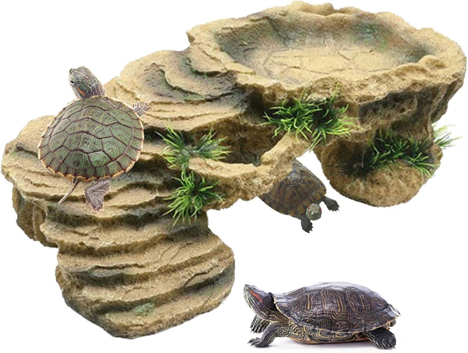 PINVNBY Turtle Basking Platform, Tortoise Resin Dock Resting Rock with Hiding Cave