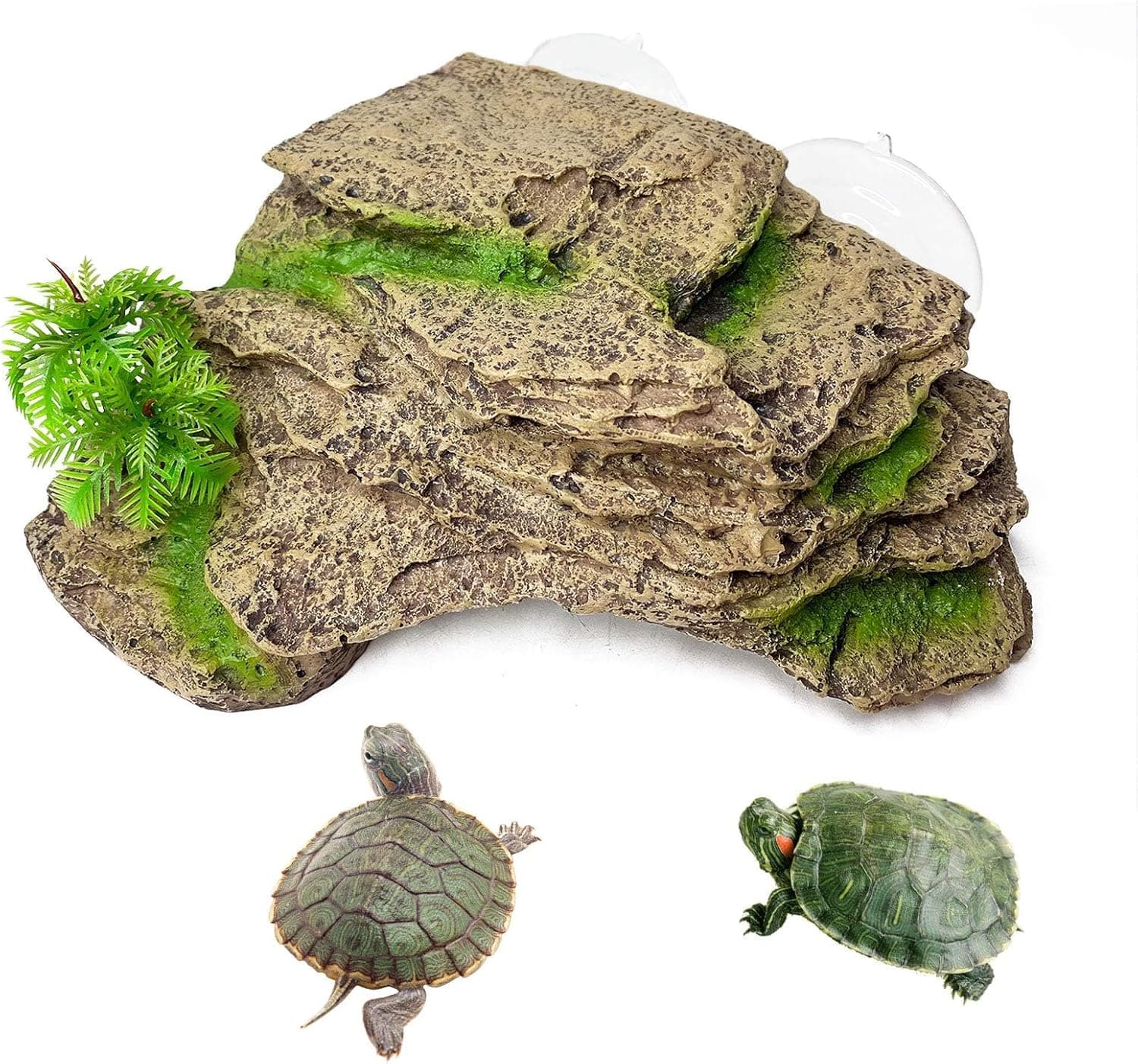 kathson Turtle Basking Platform with Suction Cups, Tortoise Climbing Step Ledge (Yellow)