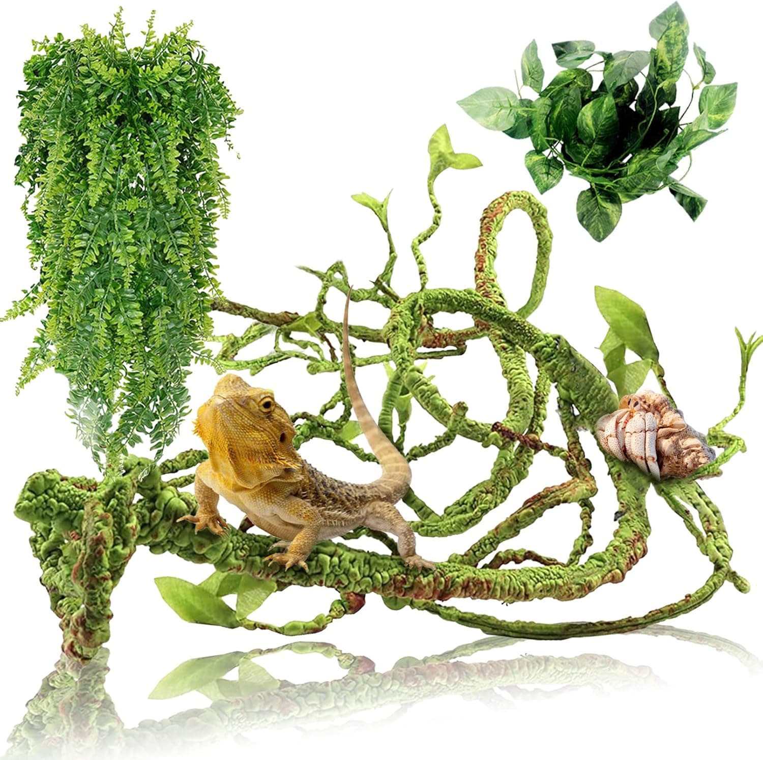 Hamiledyi Reptile Plants Bendable Jungle Climbing Vine Terrarium Branch with Flexible Leaves