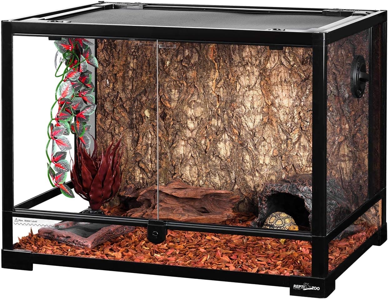 REPTI ZOO Large 34 Gallon Reptile Glass Tank, Front Opening Double Hinge Door 24 x 18 x 18 Inches, Screen Ventilation Terrarium