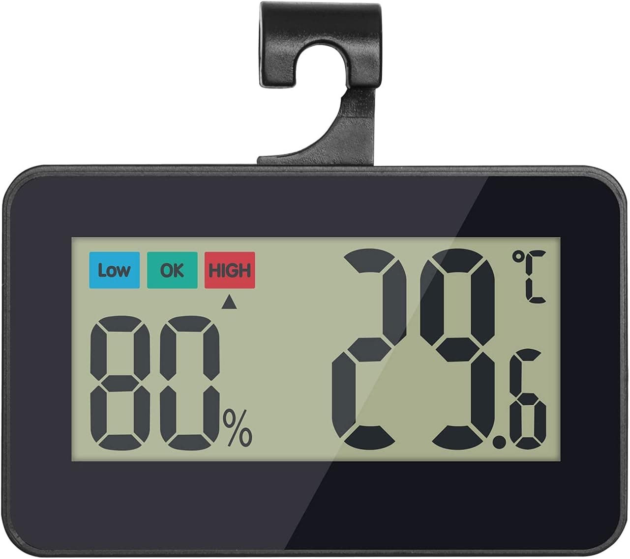 Reptile Thermometer Hygrometer Digital Gauge with Hook and Suction Cup, Accurate Temperature and Humidity Monitor for Reptile Terrarium (Black)