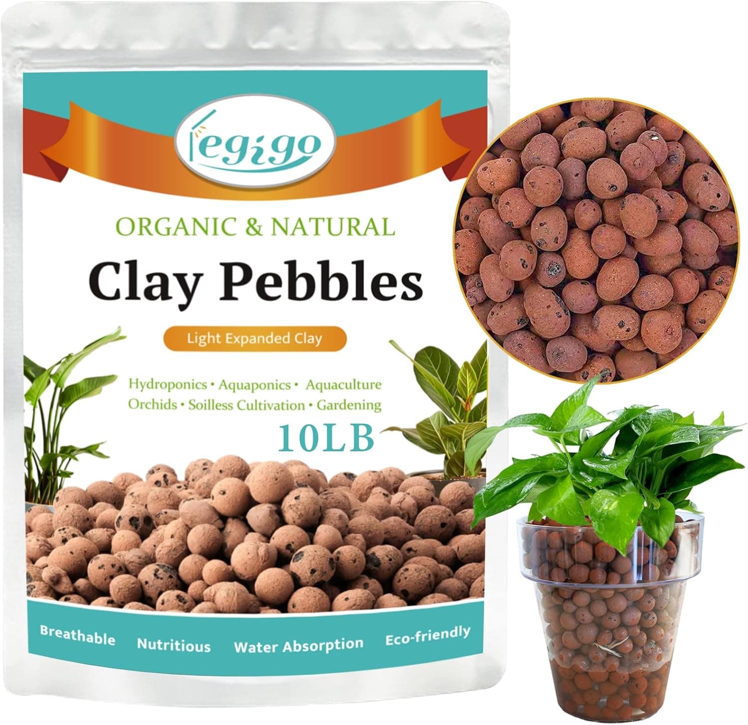 Legigo 10 LB Organic Leca Clay Pebbles 4mm-16mm Hydroton Drainage for Terrariums