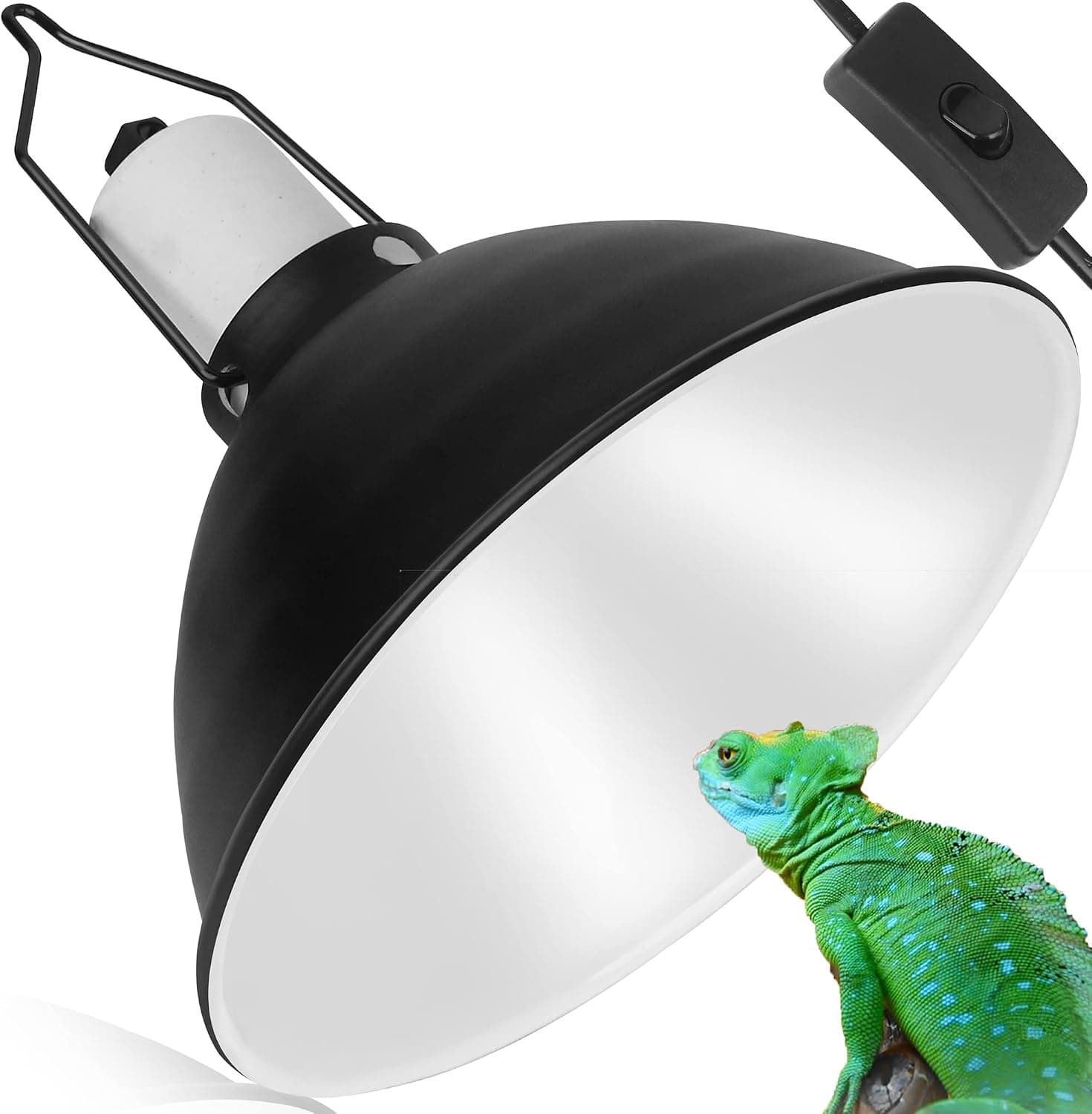 NEPTONION Reptile Reflector Dome Lamp Fixture, 8.5 Inch Deep Polished Aluminum UVB Light Fixture