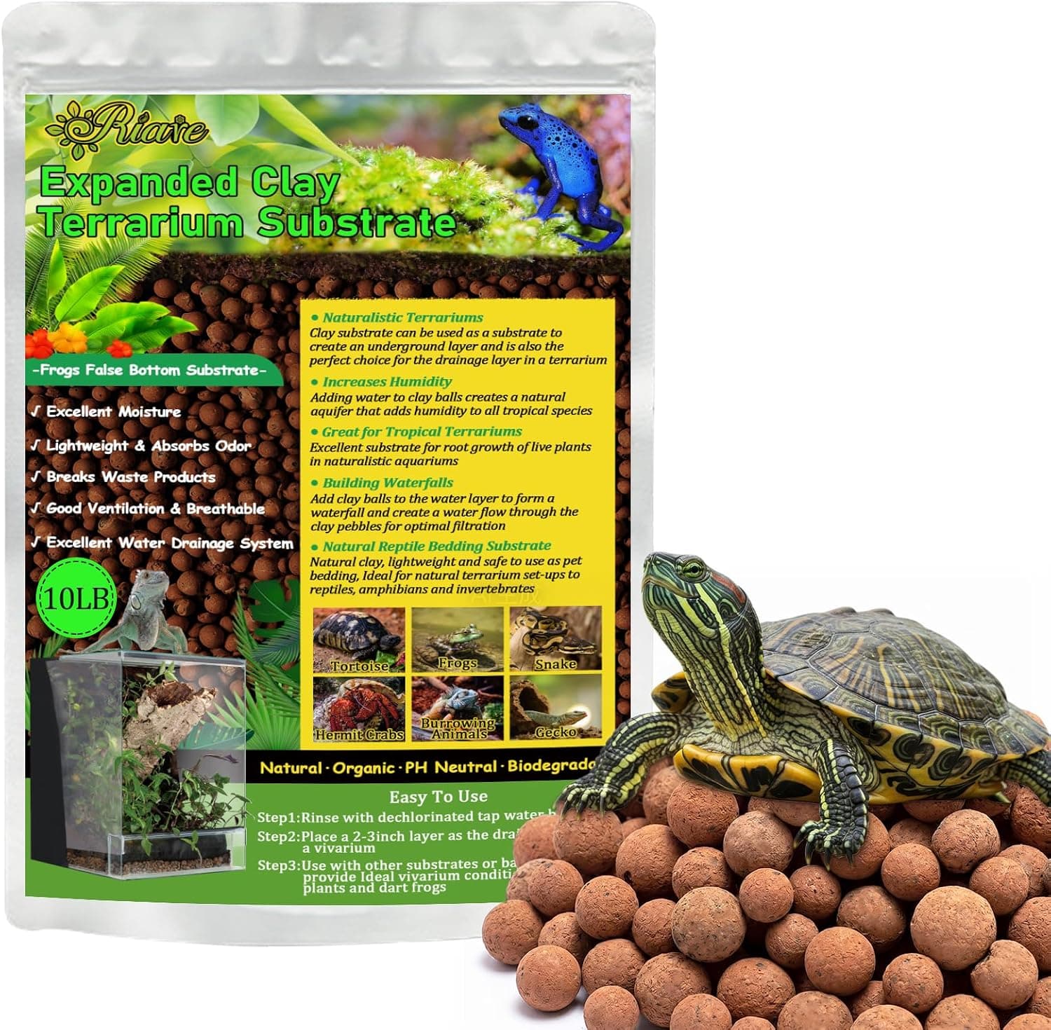 Riare 10LBS Expanded Clay Balls Terrarium Substrate False Bottom Drainage Layer for Reptiles