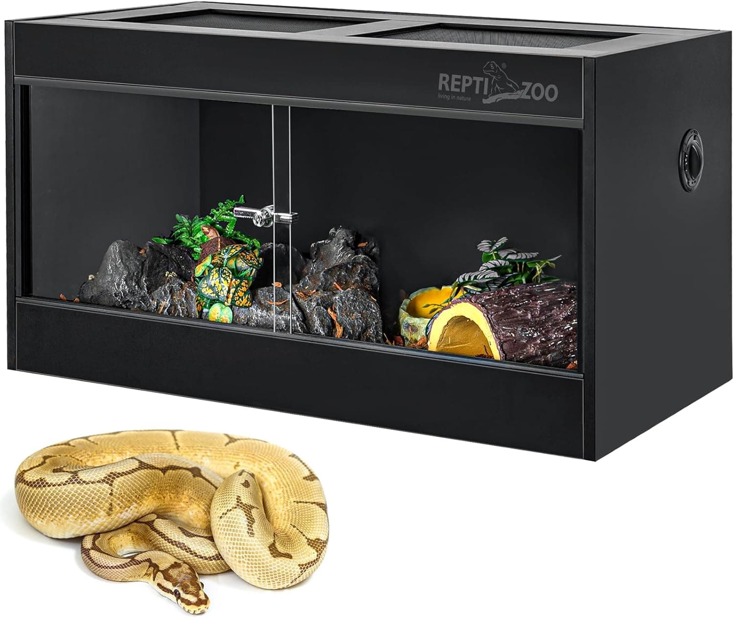 REPTI ZOO 50 Gallon PVC Reptile Enclosure, 36 x 18 x 18 Inch Reptile Tank with Glass Sliding Door and Top Screen Ventilation
