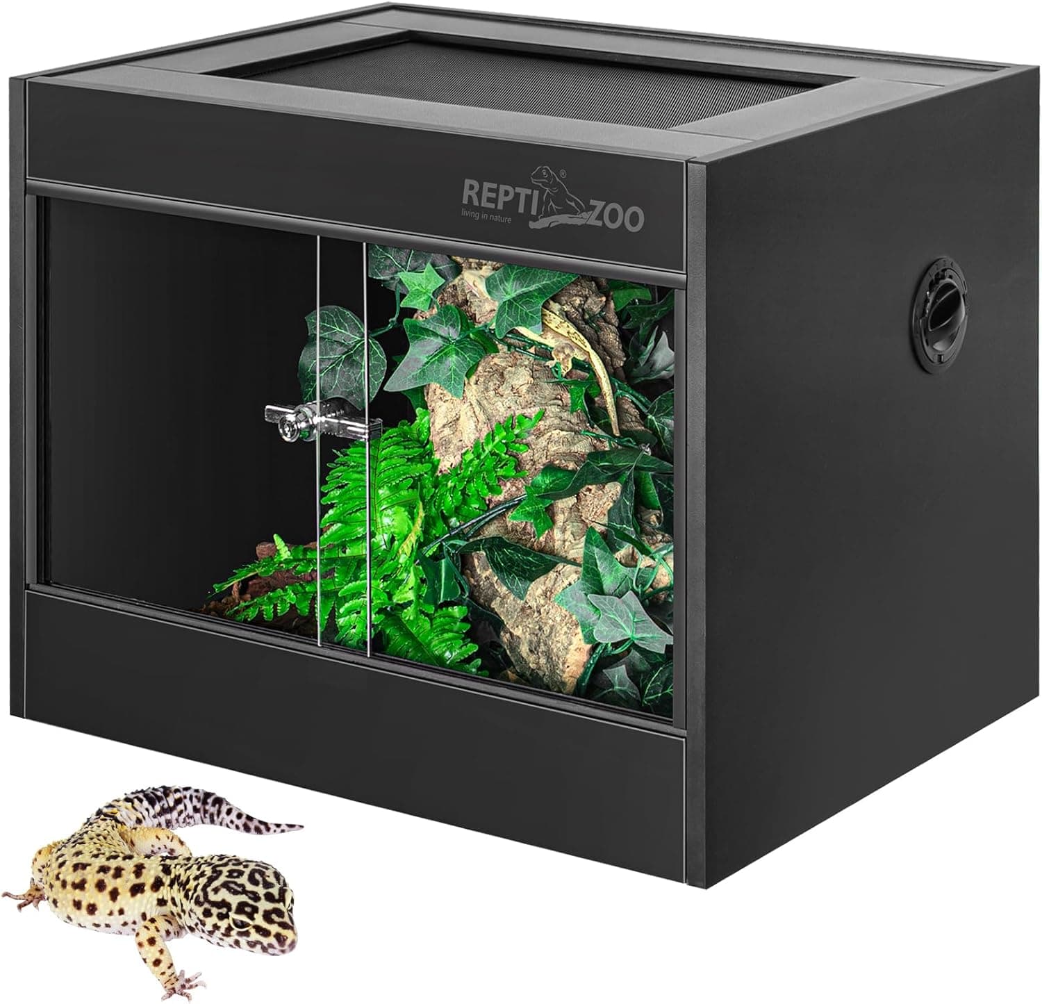 REPTI ZOO 34 Gallon PVC Reptile Terrarium, 24 x 18 x 18 Inch Leopard Gecko Tank with Glass Sliding Door and Top Screen Ventilation