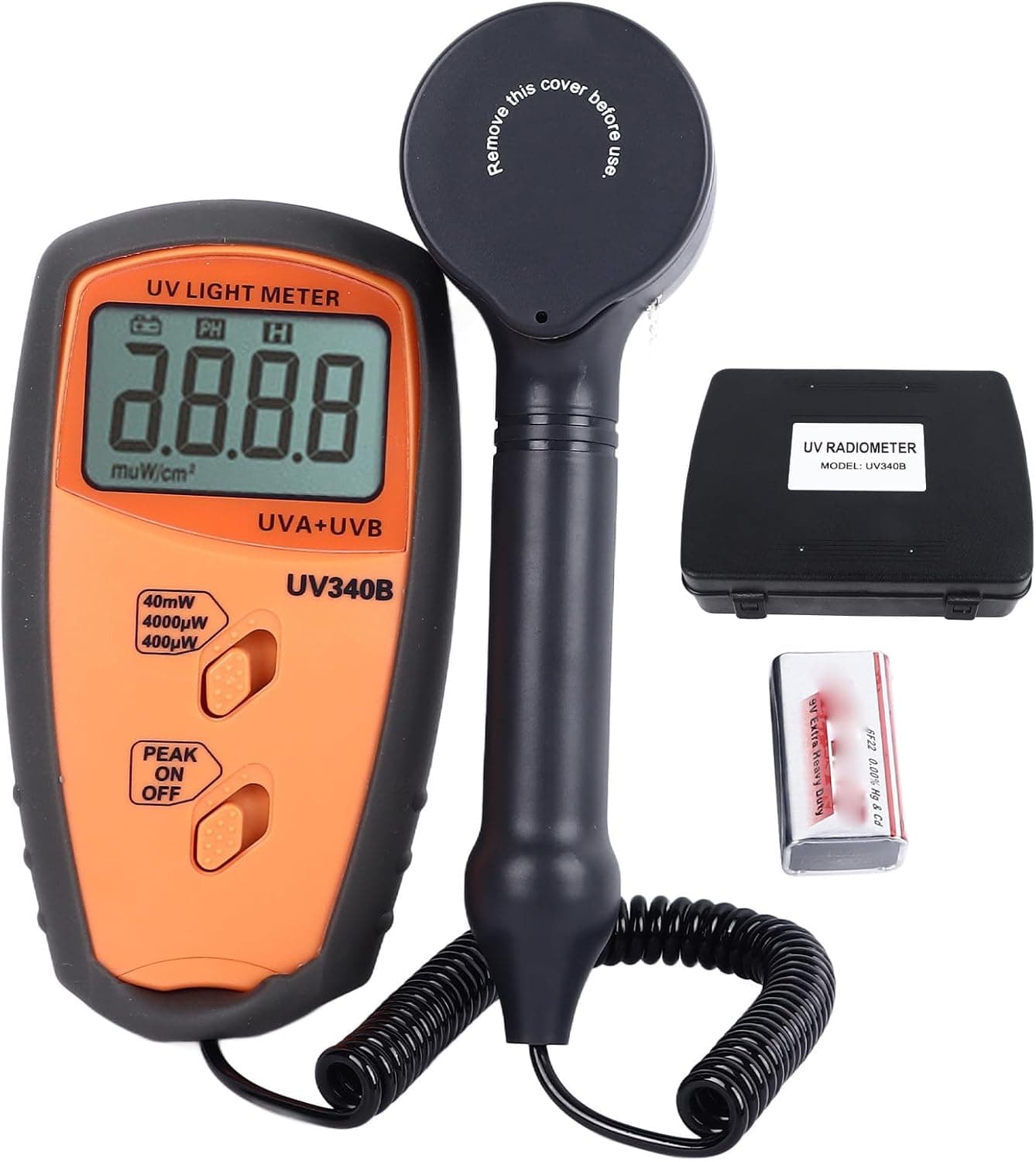 Light Meter, UVA UVB Tester with LCD Display, Portable Meter for Lamp Testing, Test Range 0-40mW, 290-390nm