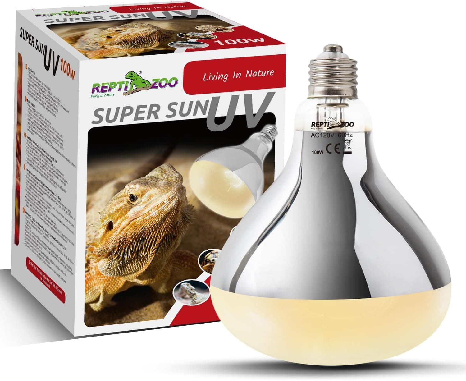 REPTI ZOO 100W Reptile Heat Lamp UVA UVB Full Spectrum Self-Ballasted Vapor Basking Sunlight Bulb E26