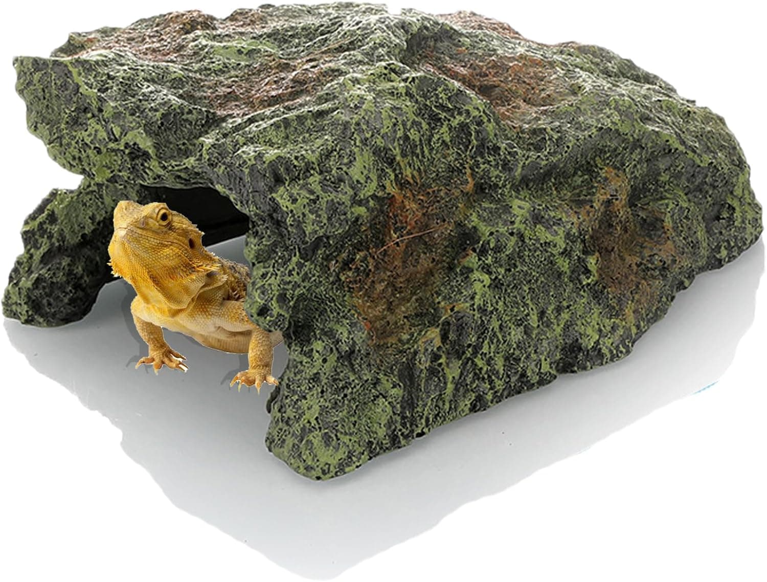 Reptile Cave Hideout and Basking Platform Resin Rock Decor for Turtle Tank, Bearded Dragon, Tortoise, Gecko Habitat