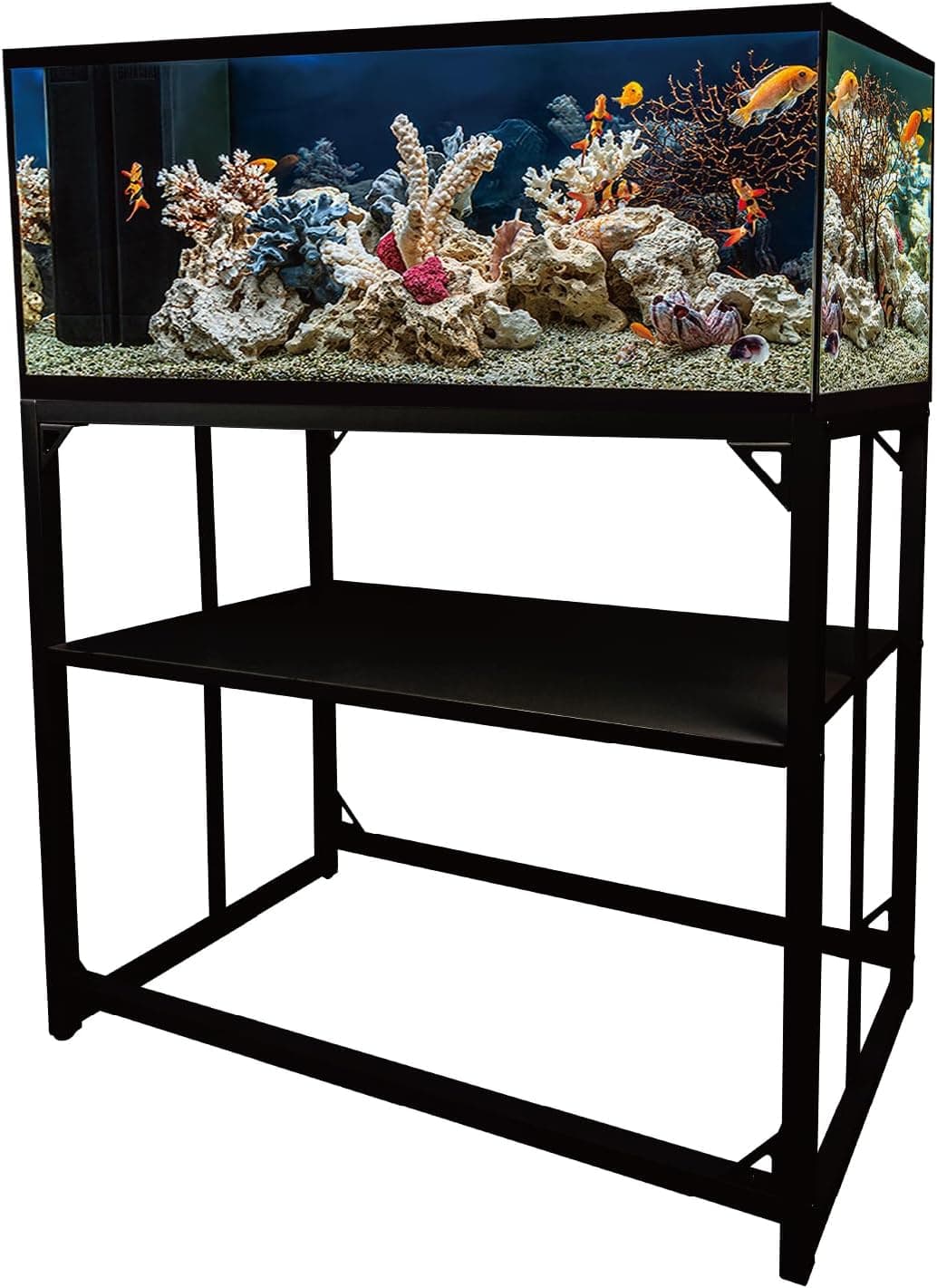 MEWSDEN Fish Tank Stand, 40 Gallon Heavy Duty Metal Aquarium Stand, Reptile Tank Breeder Stand with 2-Tier Storage Shelves