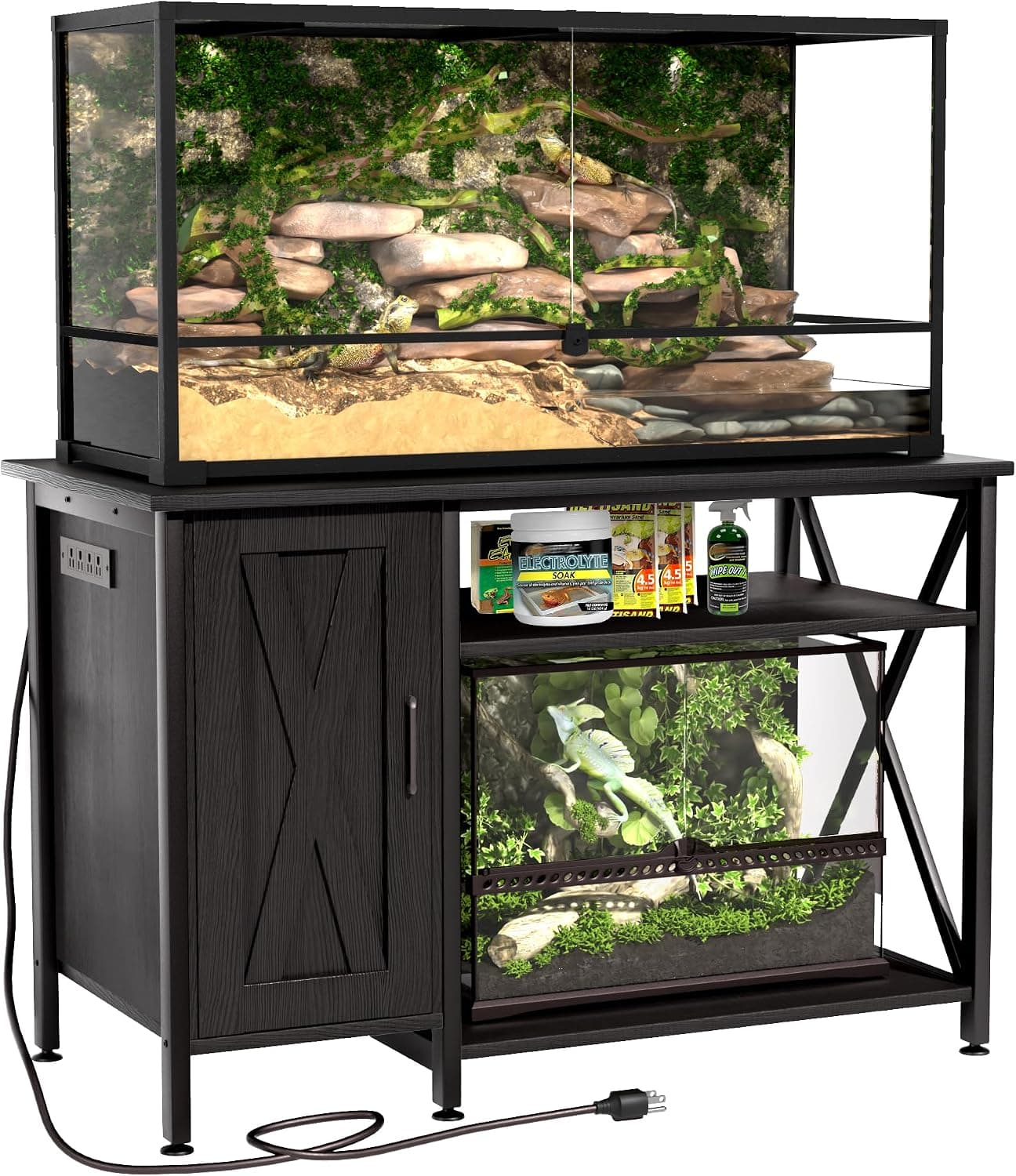 Herture 120 Gallon Tank Stand Reptile with Power Outlet, Terrarium Stand with Storage Cabinet, 48" x 24" Tabletop