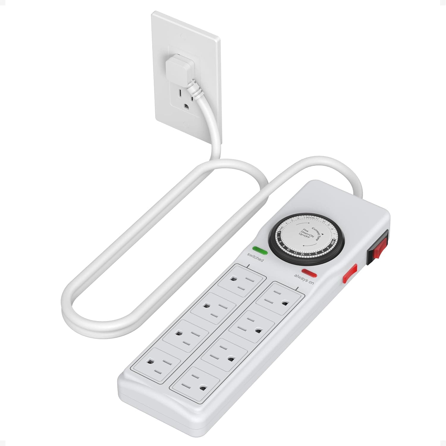 TESSAN 8 Outlets Power Strip with Timer, 4 Sockets Timed, 900J Surge Protector for Plant and Aquarium Light