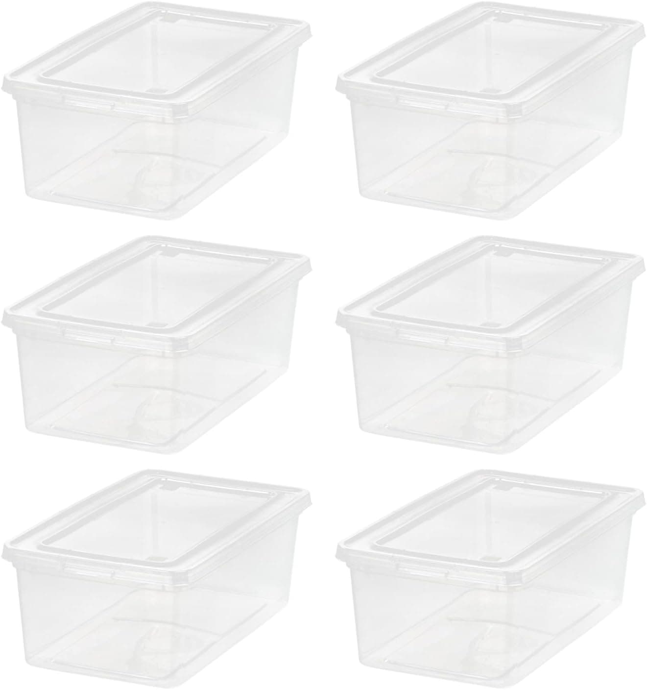 IRIS USA 6-Pack Storage Bins with Lids, 6 Quart, Crystal Clear Stackable Containers, BPA-Free Plastic