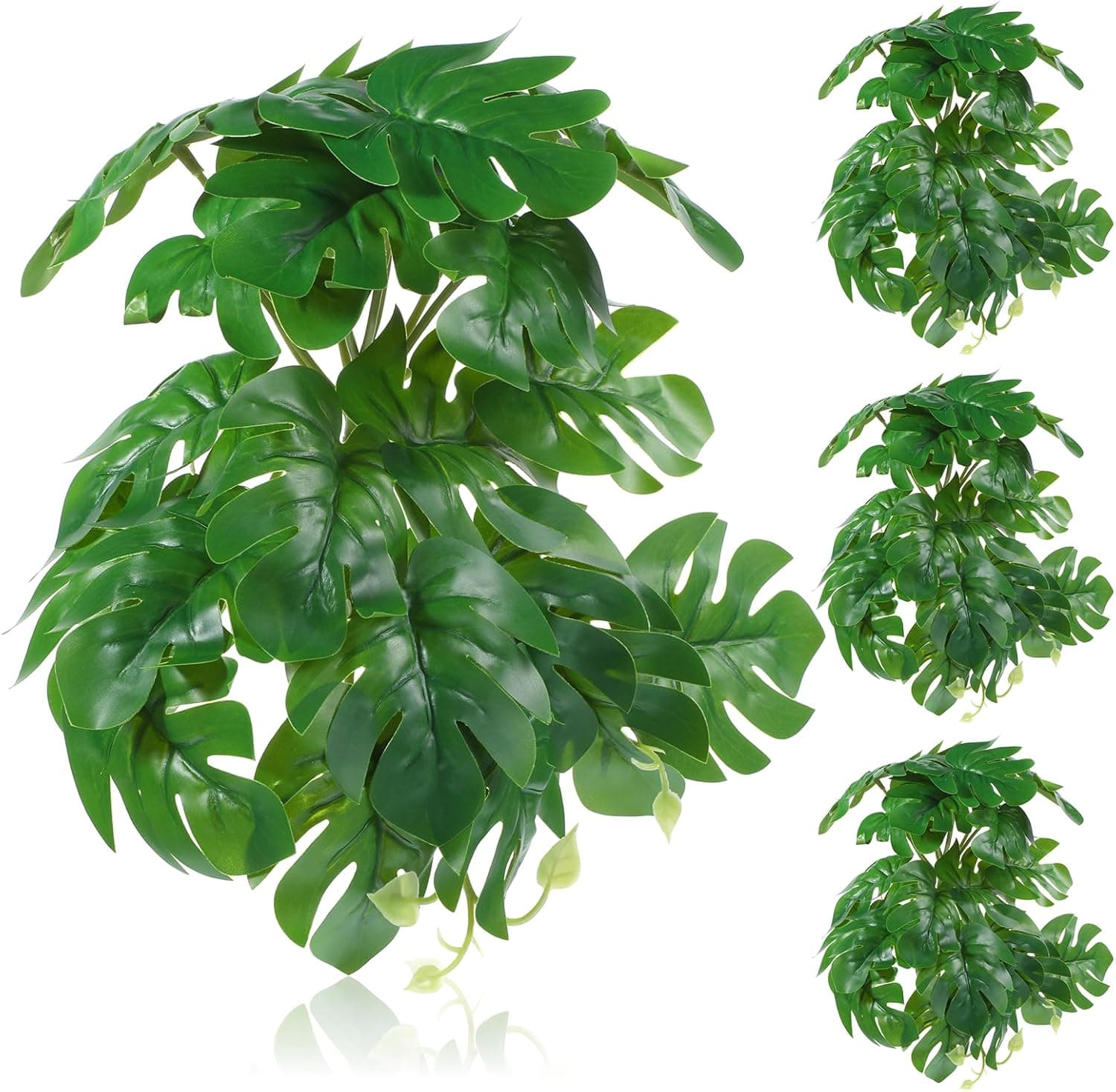 Exclaith 4 Pack Reptile Fake Plants for Terrarium, Artificial Monstera Amphibian Habitat Decor