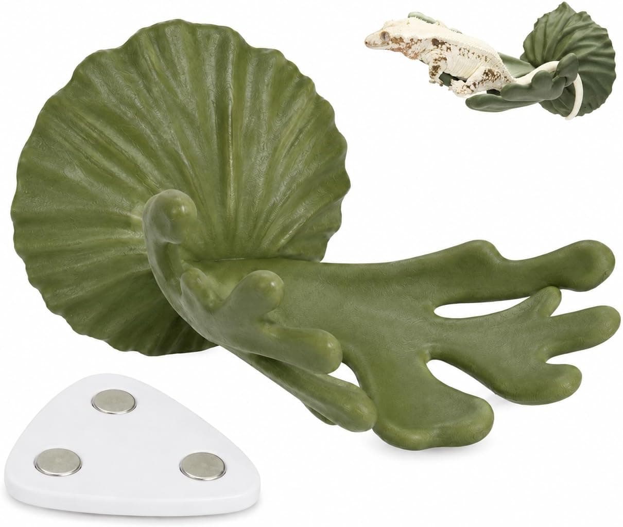 Magnetic Reptile Ledge for Crested Gecko, Staghorn Fern Terrarium Perch, Olive Green