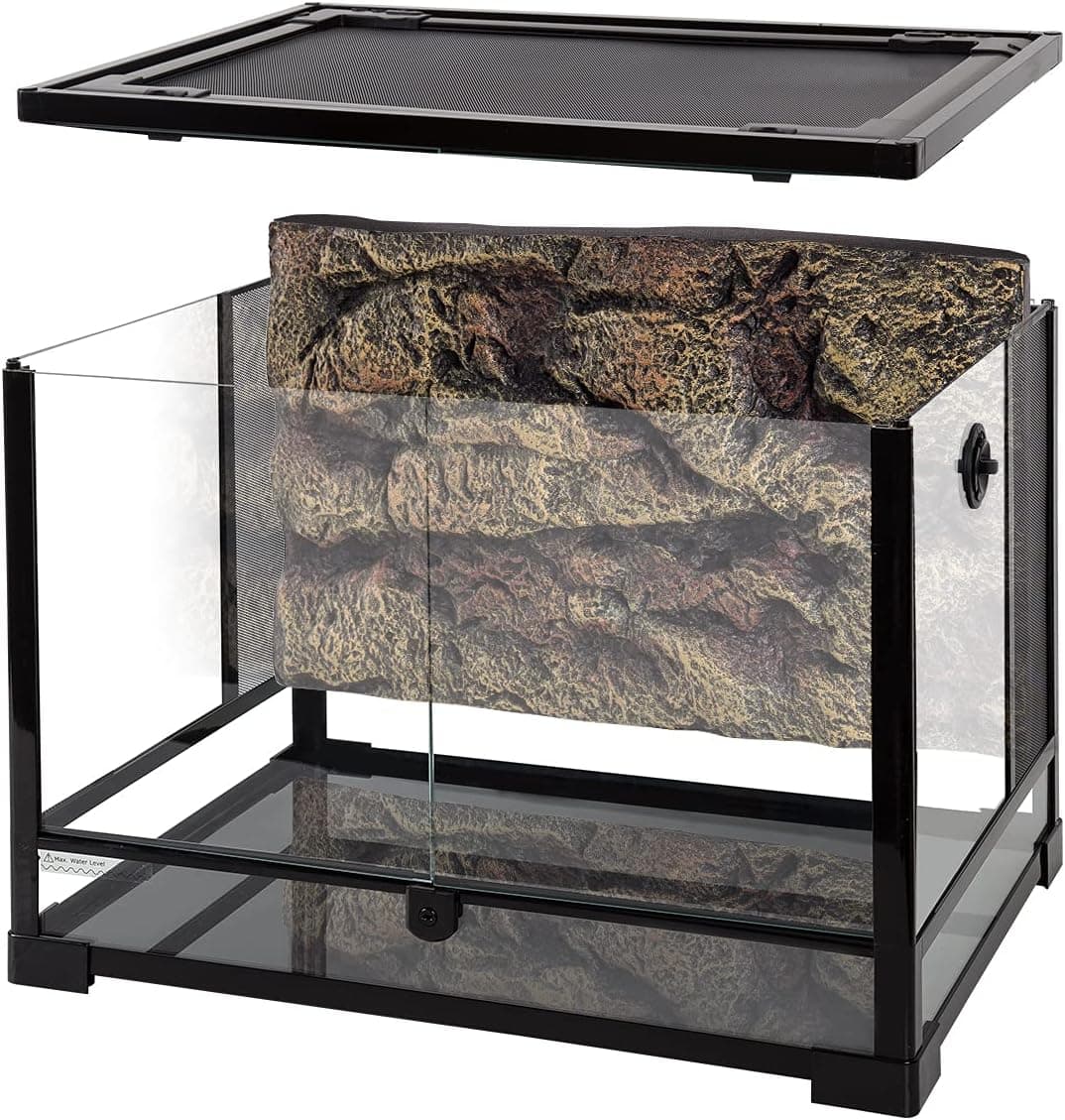 REPTI ZOO 34 Gallon Large Reptile Glass Terrarium Tank with Foam Backgrounds, Double Hinge Door with Screen Ventilation, 24 x 18 x 18 Inches (Knock-Down)