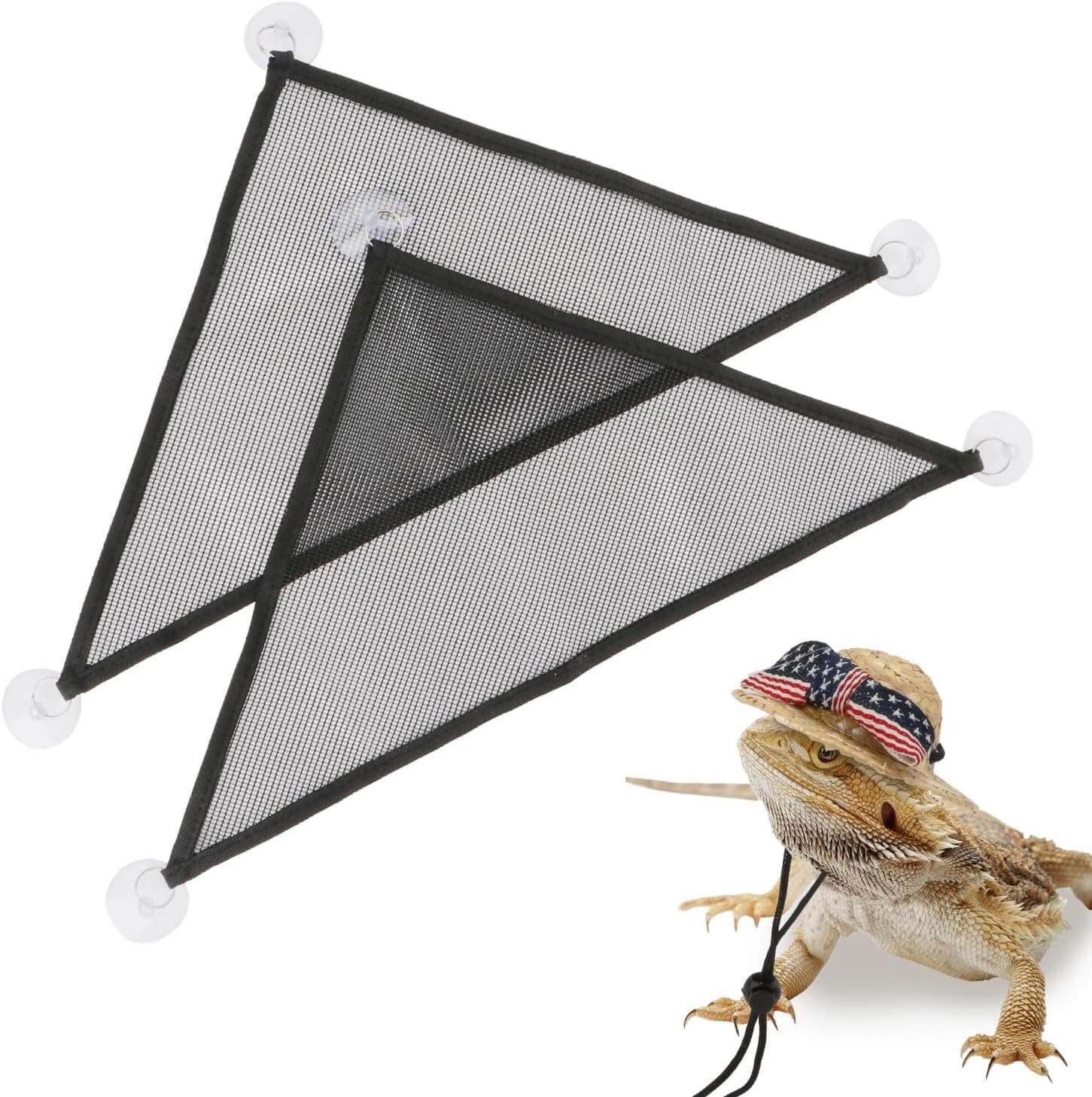Wontee Bearded Dragon Hammock Reptile Lizard Lounger, 2 Hammocks and 1 Hat (Black)