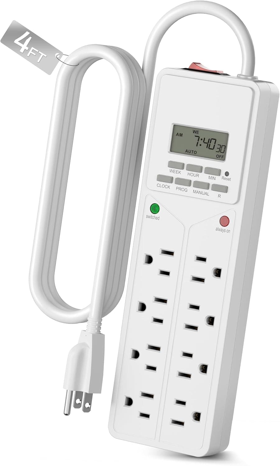 BN-LINK 8 Outlet Surge Protector with 7-Day Digital Timer, 4 Outlets Timed and 4 Outlets Always On, White