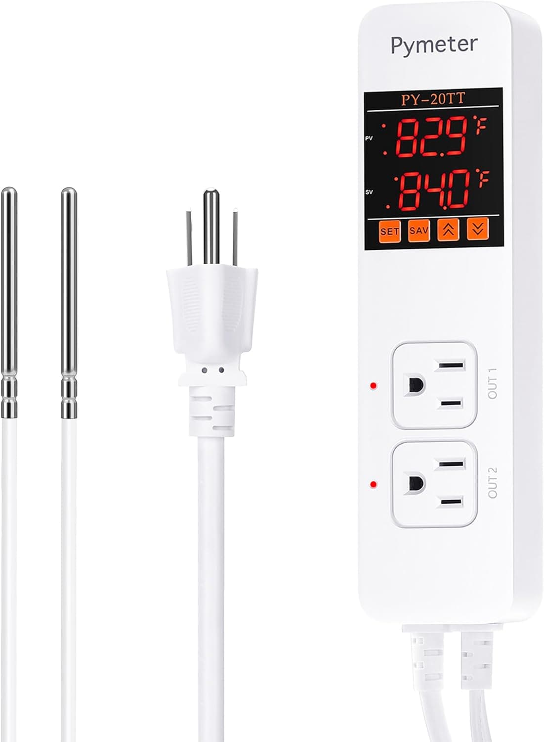 Pymeter Digital Temperature Controller Dual Probe Reptile Thermostat Controlled Outlet for Terrarium Heat Mat
