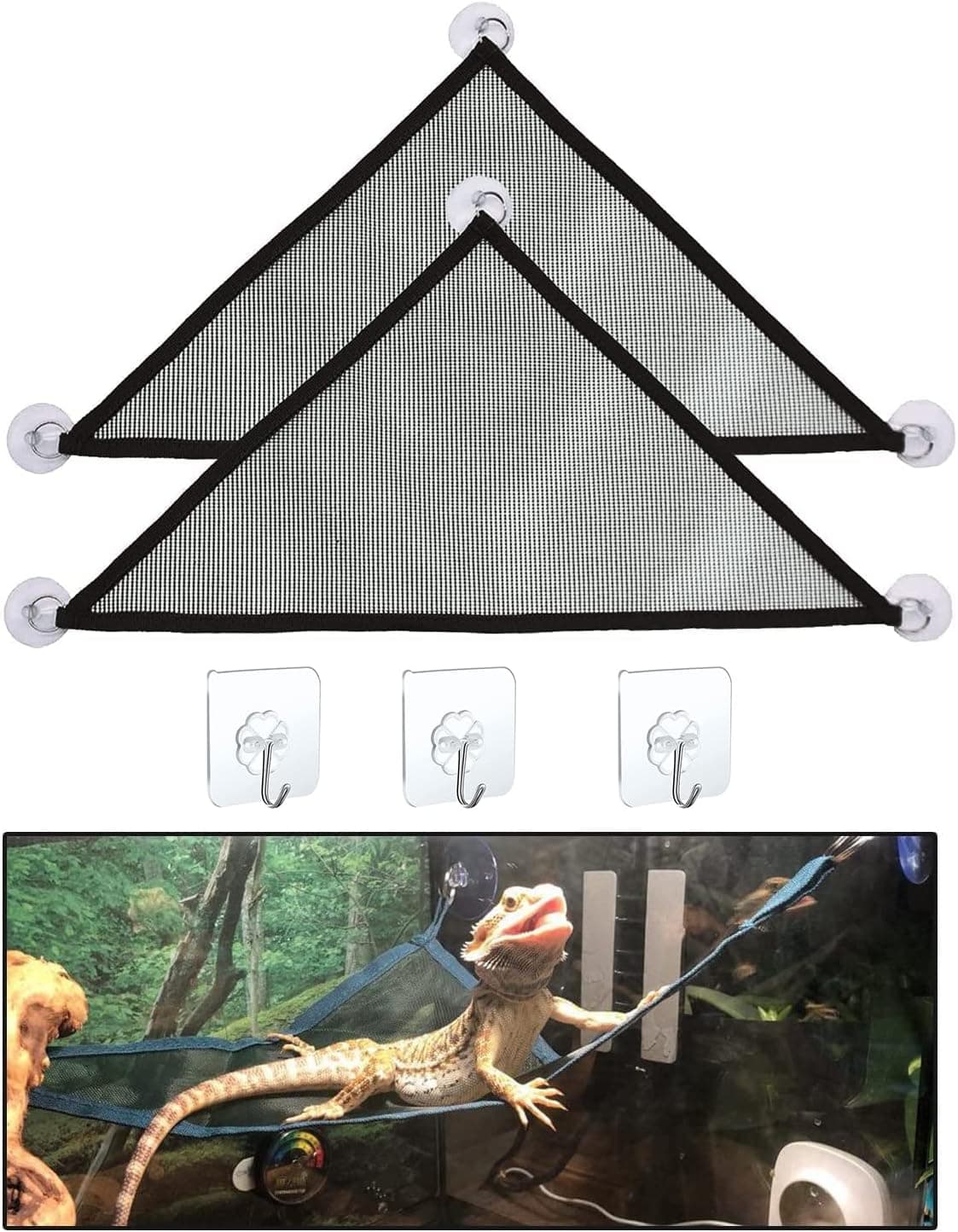 2 Pack Bearded Dragon Hammock with Ladder, Reptile Lizard Lounger (Black)