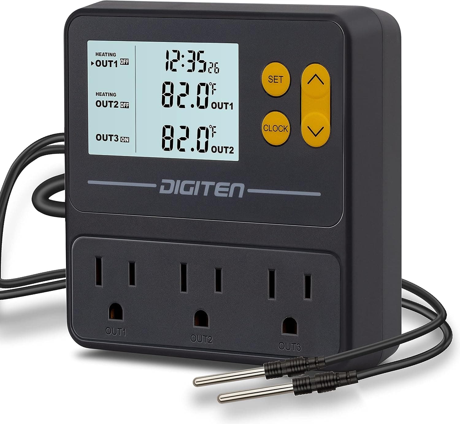 DIGITEN Day-Night Reptile Temperature Controller with Timer, 3-Stage Thermostat Outlet