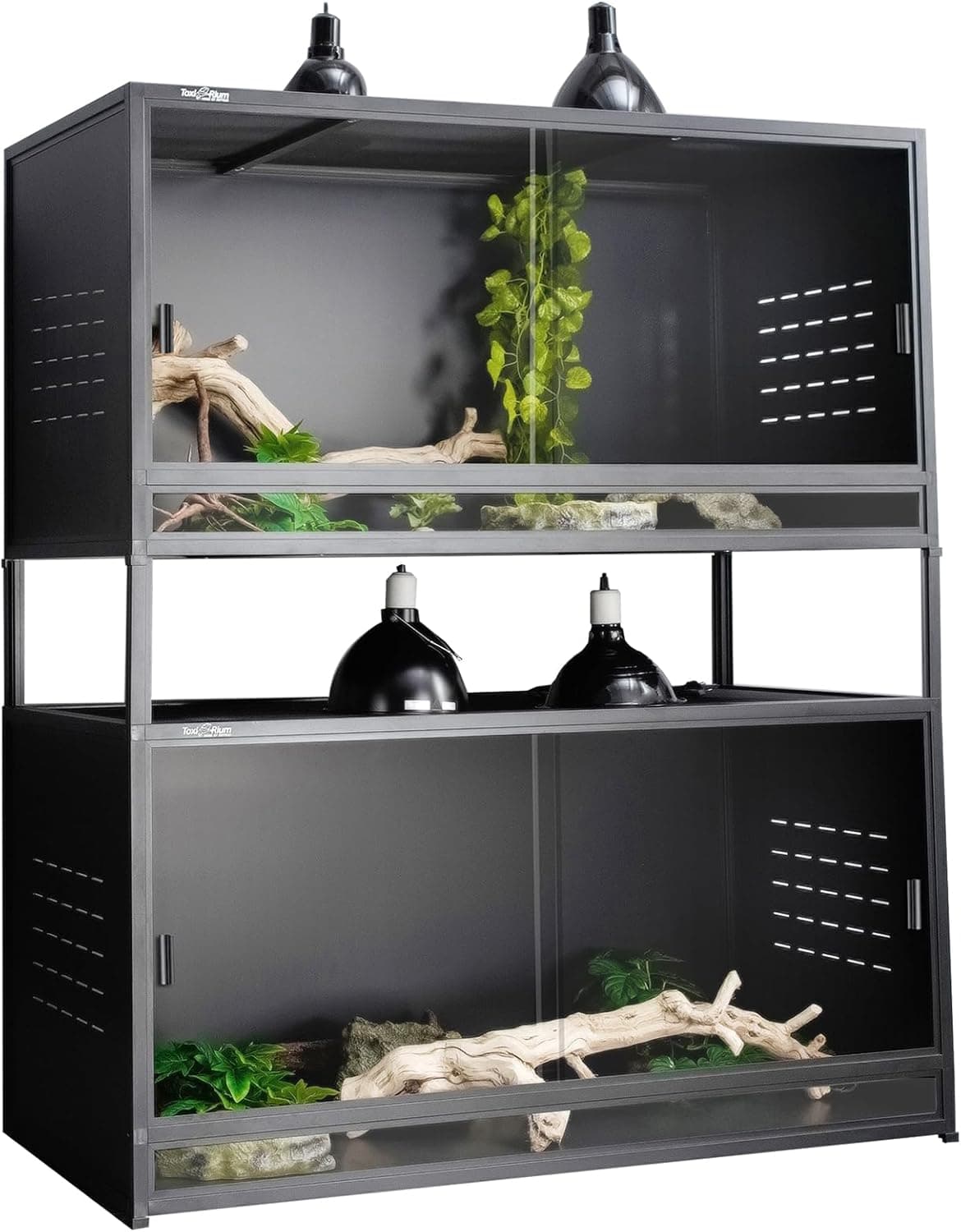 PVC Reptile Enclosure 48 x 24 x 24 Inches, 120 Gallon Large Tank for Bearded Dragon, Lizard and Snake, with Sliding Doors Lock (2pcs Black Panels)