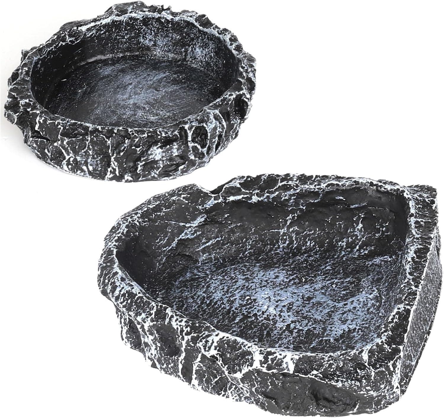 Hygger zoo Reptile Rock Feeder, 2 Pack Corner Resin Terrarium Water and Food Bowl, Black