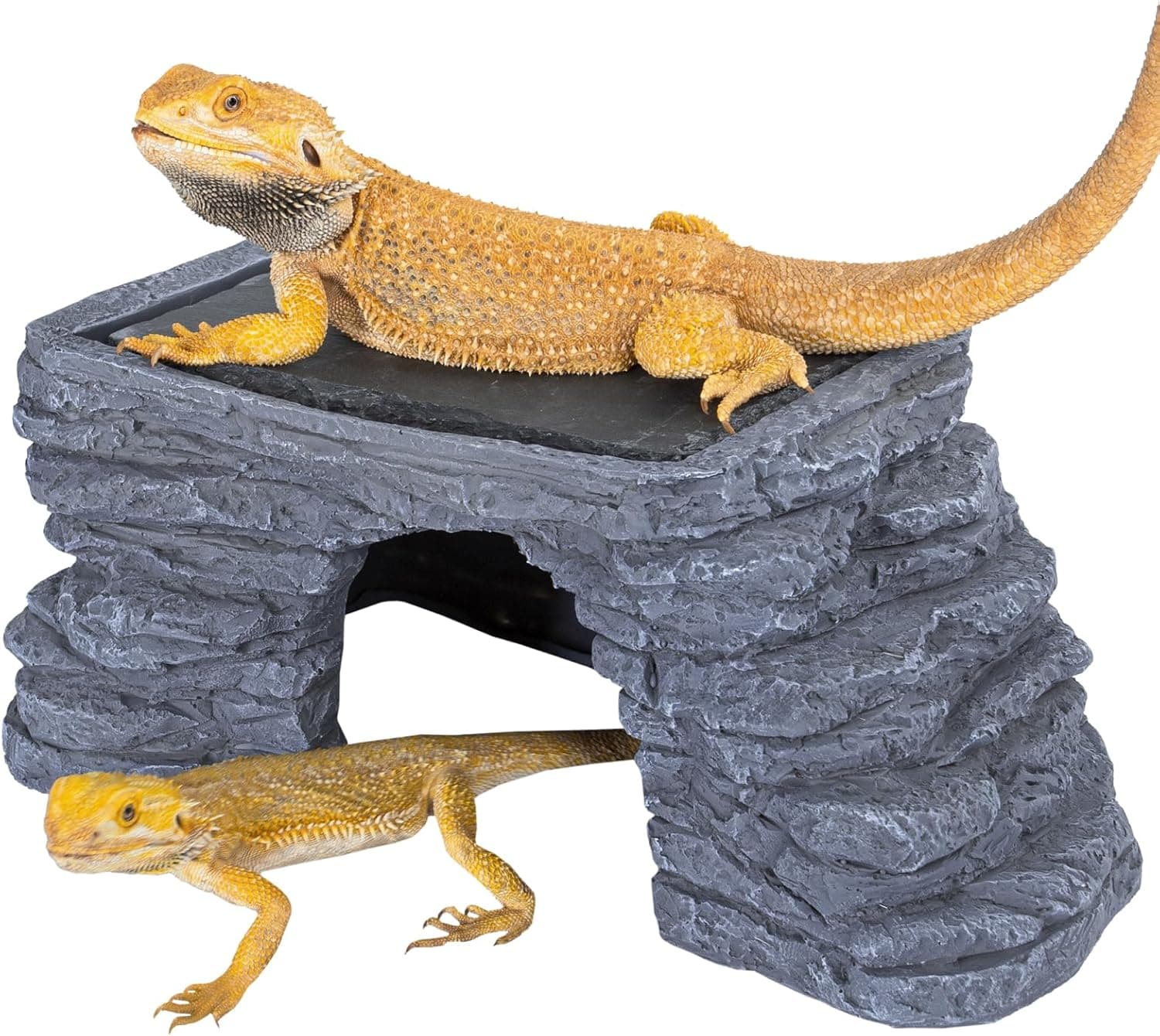 REPTI ZOO Large Bearded Dragon Basking Platform, 12.5x7x5 inch Gecko Hide Cave with Heat Storage Slate Stone