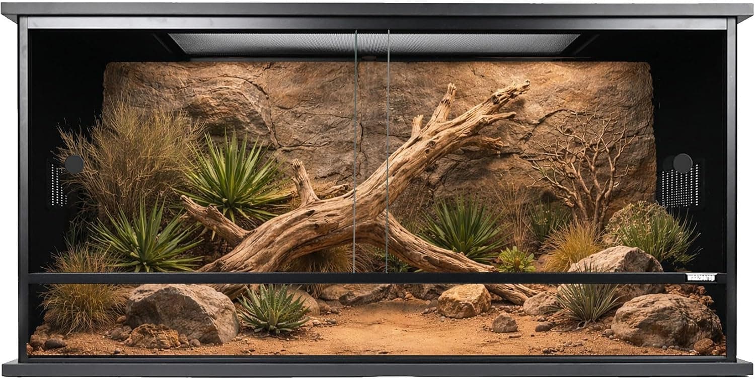 waazoorep 36 x 18 x 18 Inch PVC Reptile Enclosure, 50 Gallon Reptile Tank Cage for Snake, Ball Python, Bearded Dragon and Gecko, with Front Sliding Door and Top Screen Ventilation