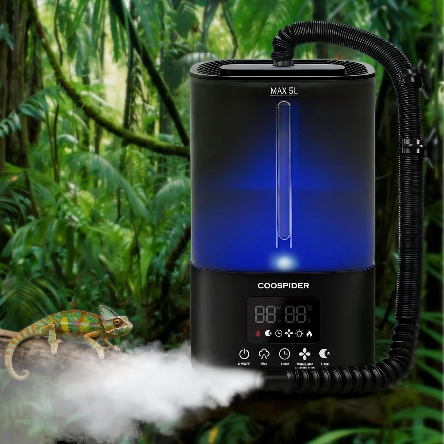 Coospider Reptile Fogger Humidifier, Automatic Terrarium Humidifier with Timer Humidity Control, 5L