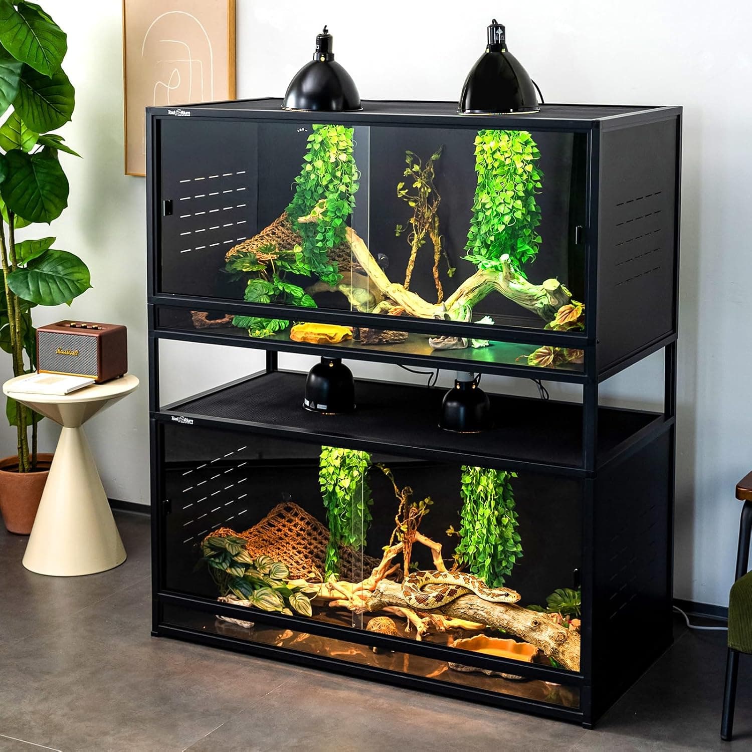 PVC Reptile Enclosure 48 x 24 x 24 Inches, Space Efficient Reptile Terrarium 120 Gallon Large Tank with Sliding Glass Doors and Combination Lock
